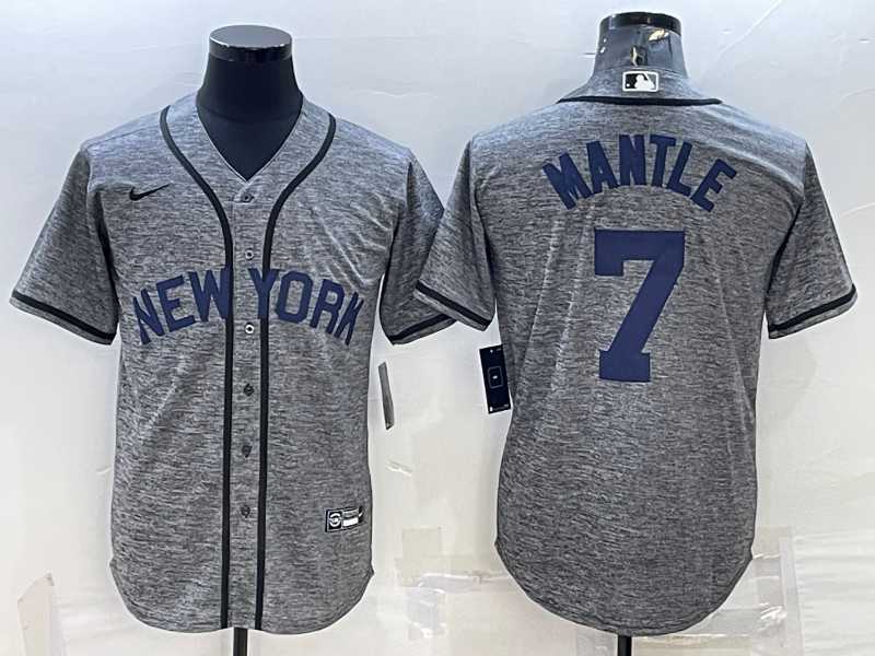 Mens New York Yankees #7 Mickey Mantle Grey Gridiron Cool Base Stitched Jersey->new york yankees->MLB Jersey